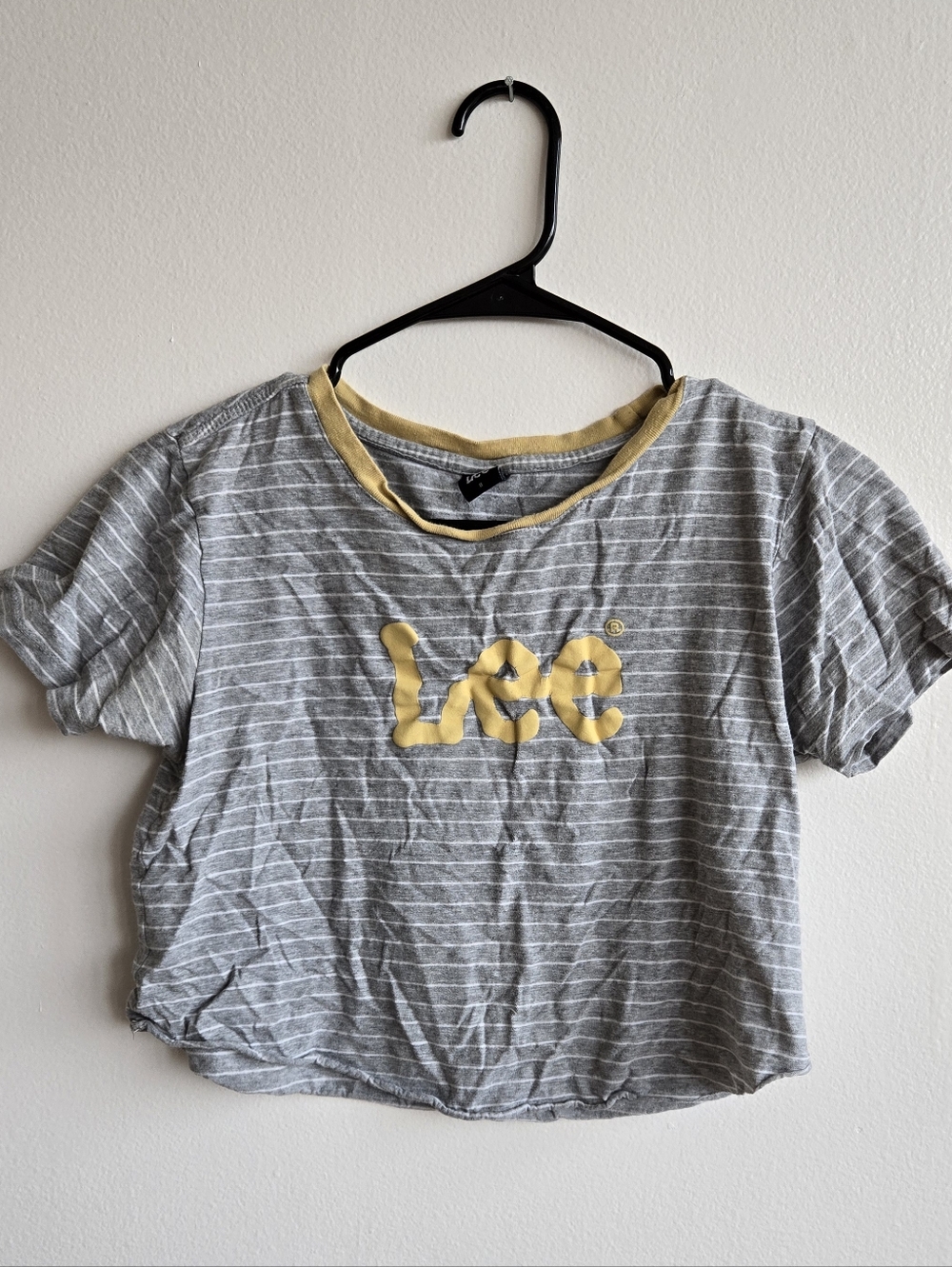 Lee Gray Striped Tee with Yellow Logo Trim